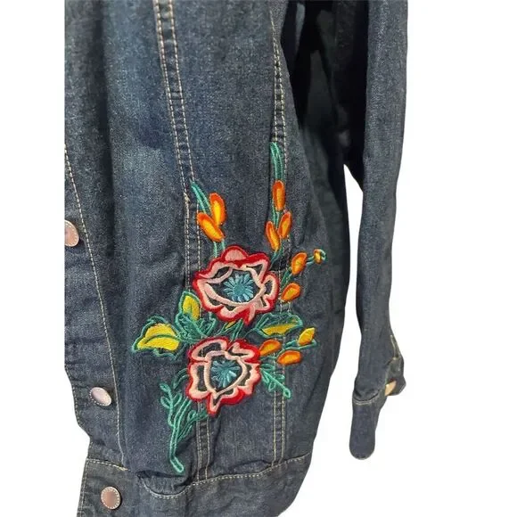 Tudor Court Women's XL Denim Jacket Blue Embellished Floral Casual - Picture 3 of 13